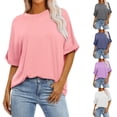 thumbnail image 1 of Antinious Summer Tops for Women Trendy,Sweatshirt for Women,Ladies Casual Crewneck Short Sleeve Solid Loose Short Loose T-shirt,Brown,XL, 1 of 5