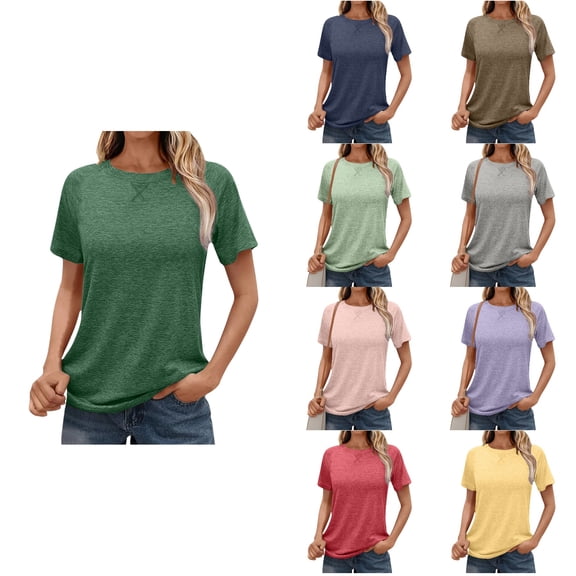 Antinious Summer Tops for Women Trendy,Sweatshirt for Women,Ladies Casual Loose Solid Loose Short Sleeved Crewneck Workout Tops,Brown,XXL