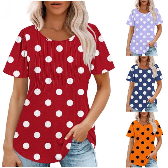 Antinious Summer Tops for Women Trendy,Sweatshirt for Women,Ladies Casual Short Sleeved Loose Crewneck Printed Top,Red,L