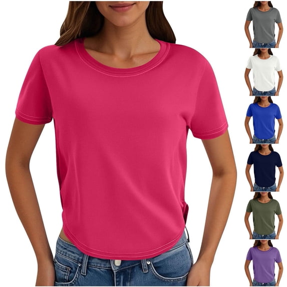 Antinious Summer Tops for Women Trendy,Sweatshirt for Women,Ladies Crewneck Short Sleeve Irregular Hem Solid Casual T-shirt,Navy,XS