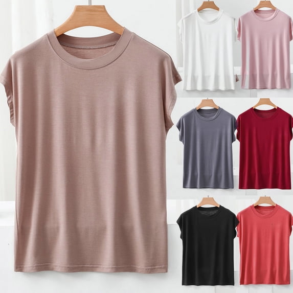 Antinious Summer Tops for Women Trendy,Sweatshirt for Women,Ladies Oversized Crewneck Sweatshirts Short Sleeve Turtleneck Velvet Sweatshirt,Red,XXL