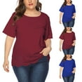thumbnail image 1 of Antinious Summer Tops for Women Trendy,Sweatshirt for Women,Ladies Plus Size Solid Hem Hollow Casual Short Sleeve Crewneck Top/Shirt,Wine,XL, 1 of 5