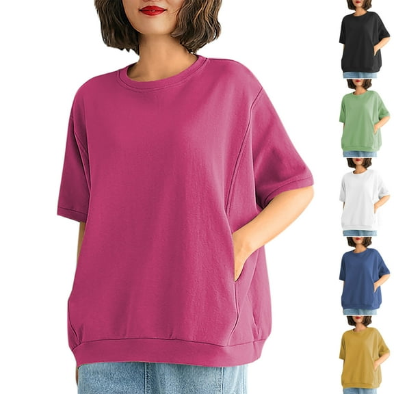 Antinious Summer Tops for Women Trendy,Sweatshirt for Women,Ladies Short Sleeve Loose Shirt,Blue,M