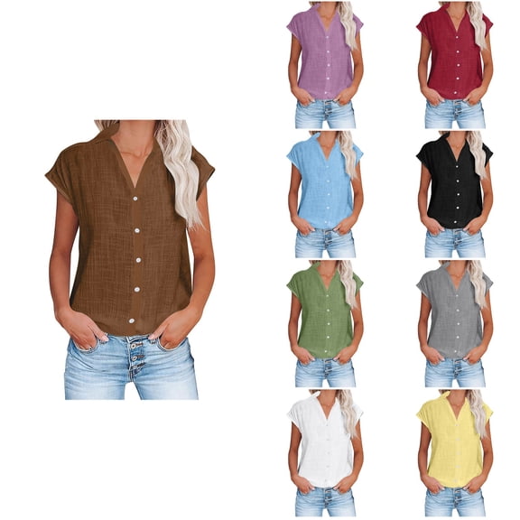 Antinious Summer Tops for Women Trendy,Sweatshirt for Women,Ladies Solid Casual Button Shirt Loose V-Neck Going Out Tops,Sky Blue,L