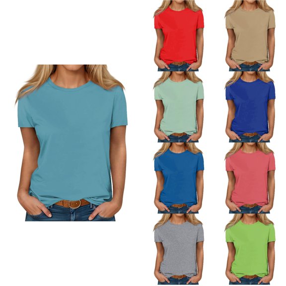 Antinious Summer Tops for Women Trendy,Sweatshirt for Women,Ladies Solid Short Sleeves Crewneck Casual Oversized Tshirts,Gray,XL