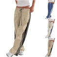 thumbnail image 1 of Antinious Sweatpants Women Drawstring High Waist Side Striped Cargo Pants with Pockets,Winter Trousers Pants for Women,Travel Pants Women,Beige,M, 1 of 4