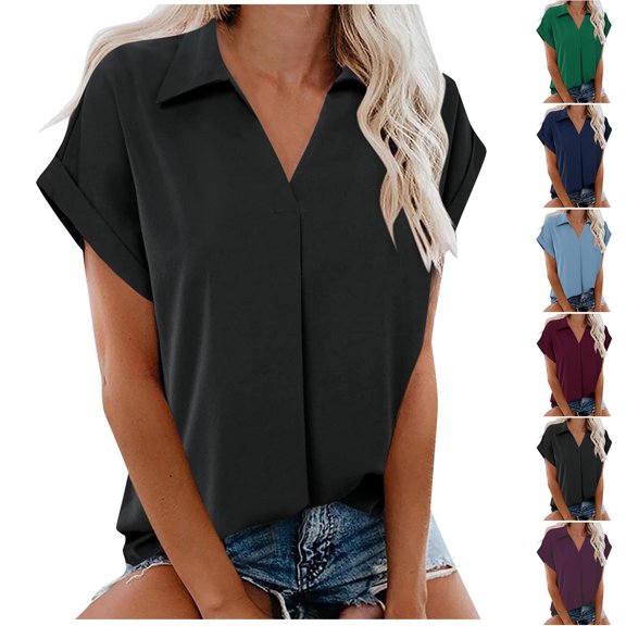 Antinious Sweatshirt for Women,Tops for Women Trendy,Fashion Ladies Solid Blouses Casual Shoulder To Sleeved T-Shirt Turndown Collar Top,Wine,M