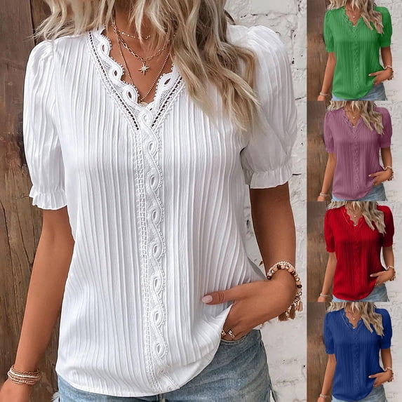 Antinious Sweatshirt for Women,Tops for Women Trendy,Short Sleeve Business Casual Tops for Women Solid V-Neck Blouses & Shirts,Red,XXXXXL