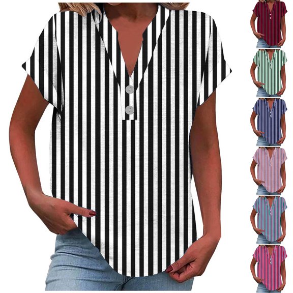 Antinious Sweatshirt for Women,Tops for Women Trendy,Women Casual Printed Short Sleeve Button Home V-Neck T-shirt Blouses,Green,XXXXL