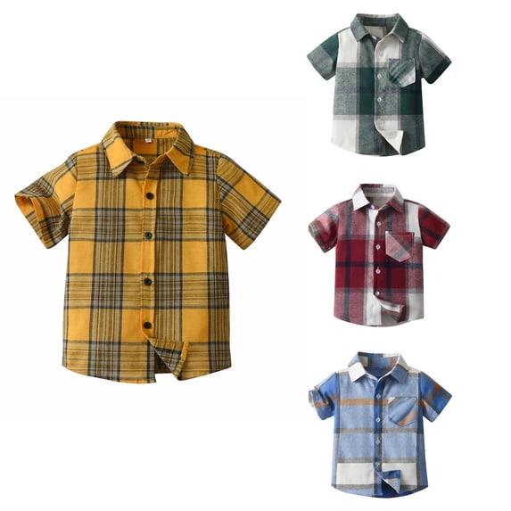 Antinious Toddler Boys Check Collared Short Sleeve Summer Casual Going Out Tops