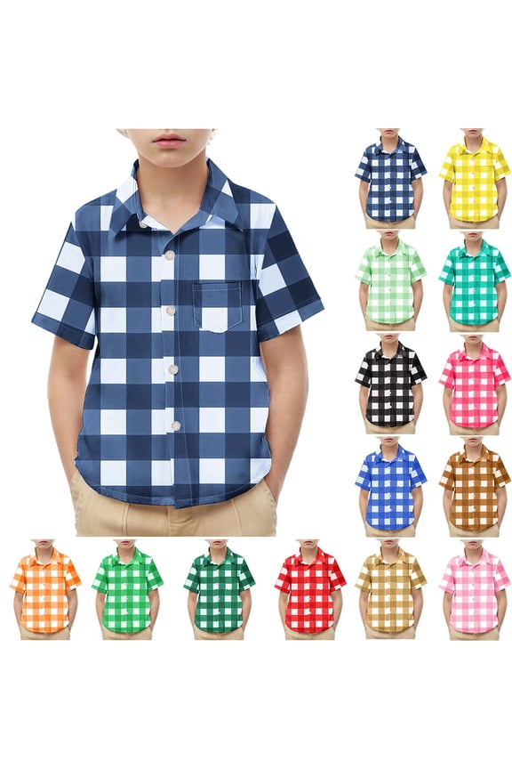 Toddler Boys Girl Versatile Pocket Print Short Sleeves Casual School Uniform Shirt,Navy,100