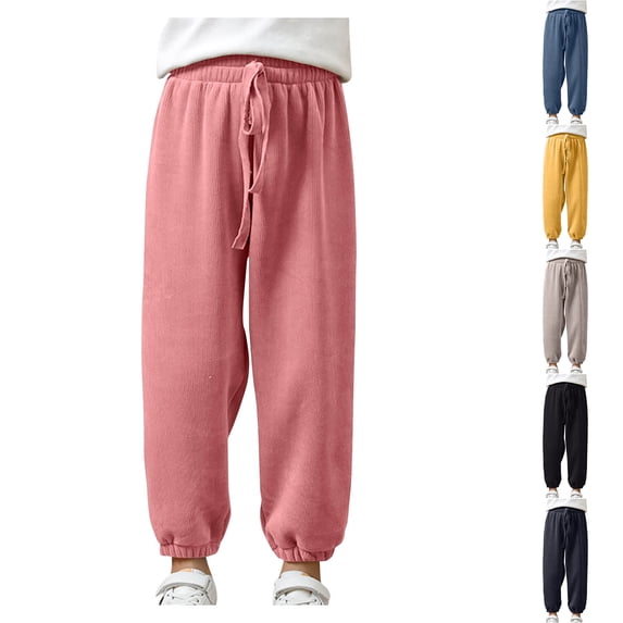 Antinious Toddler Boys Girls Fall Winter Thick Stylish Solid Corduroy Fleece Elastic Waist Full Length Sweatpants 5-6Y