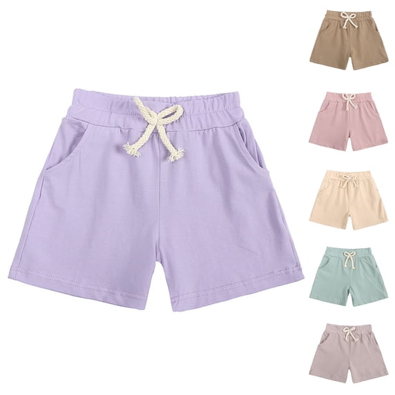 Antinious Toddler Boys Girls Solid Elastic Waist Pocket Casual Sleep Shorts