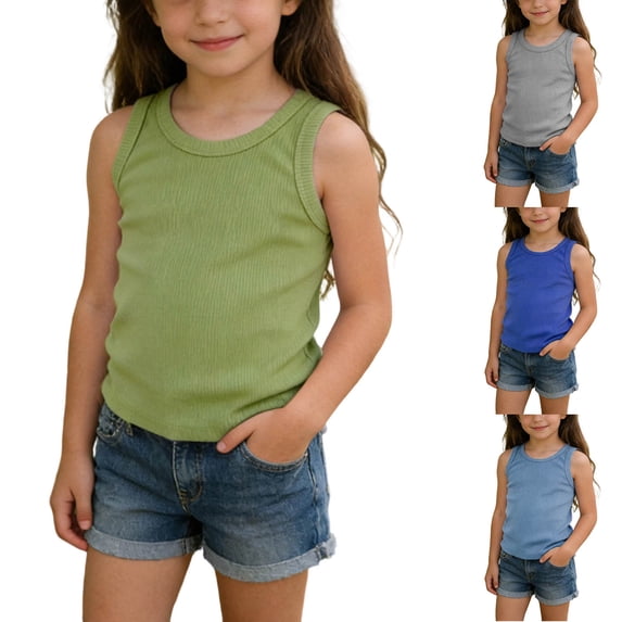 Antinious Toddler Boys Girls Solid Ribbed Racerback Sleeveless Summer Tank Top