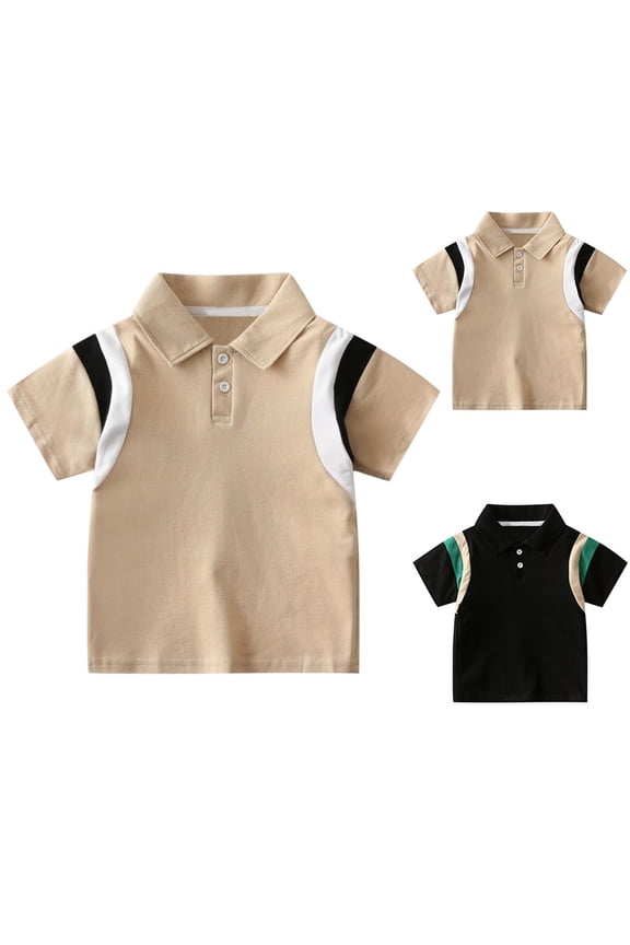 Toddler Boys Girls Summer Short Sleeve Button School Uniform Tshirts,Black,120