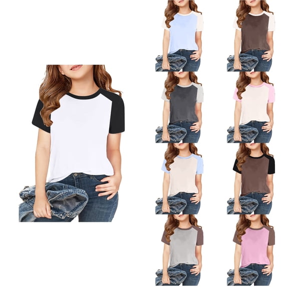 Antinious Toddler Boys Girls Trendy Solid Splicing Soft Short Sleeve Pullover Shirts,Pink,140
