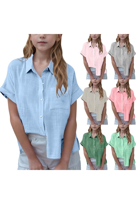 Toddler Boys Girls Turn Down Short Sleeve Loose Tunic Shirts,Pink,140