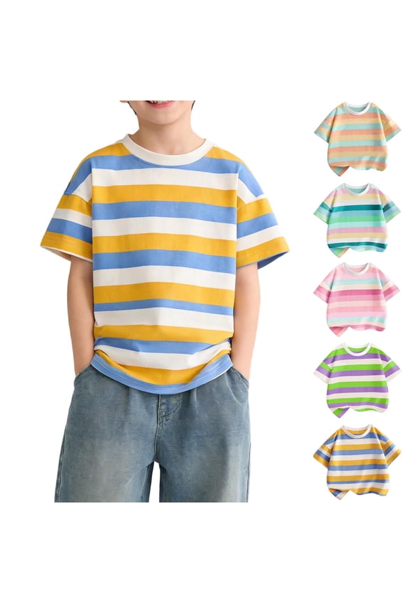 Toddler Boys Striped Round Neck Short Sleeve Casual Daily Tshirts Top,Purple,90