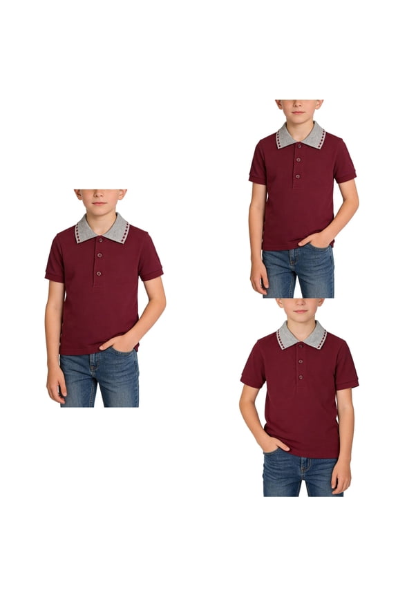 Toddler Button up Short Sleeve School Uniform Comfortable Pullover Top,Red,100