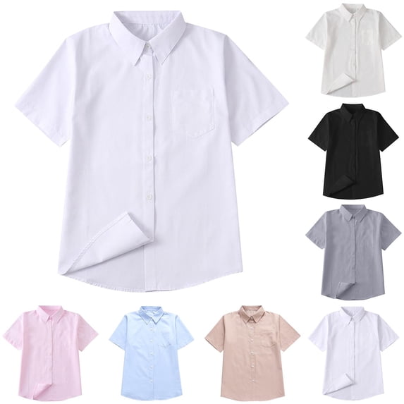 Antinious Toddler Casual Solid Pocket Button Short Sleeve Lapel School Uniform Top/shirt,White,XS