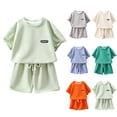 thumbnail image 1 of Antinious Toddler Girls Solid Short Sleeve Round Neck Loose Versatile Casual Outfits, 1 of 3