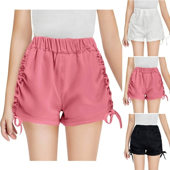 Antinious Toddler Girls Solid Drawstring Ruched High Waisted Versatile Wide Leg Casual Trendy Shorts