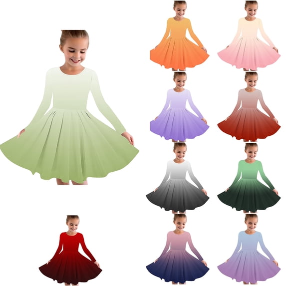 Antinious Toddler Girls Solid Long Sleeve Crew Neck A-Line School Recital Princess Dress,Pink,120