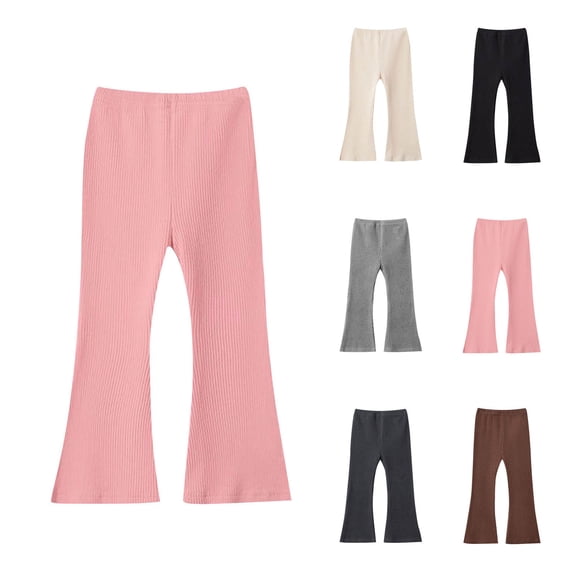 Antinious Toddler Girls Solid Ribbed Stretch Elastic Waist Flared Full Length Pants 9-10Y