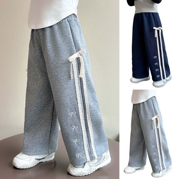 Antinious Toddler Girls Solid Side Bow Wide Leg Elastic Waist Full Length Pants