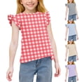 thumbnail image 1 of Antinious Toddler Girls Summer Ruffle Sleeve Crew Neck Casual Short Sleeve Shirts,Light Blue,130, 1 of 5