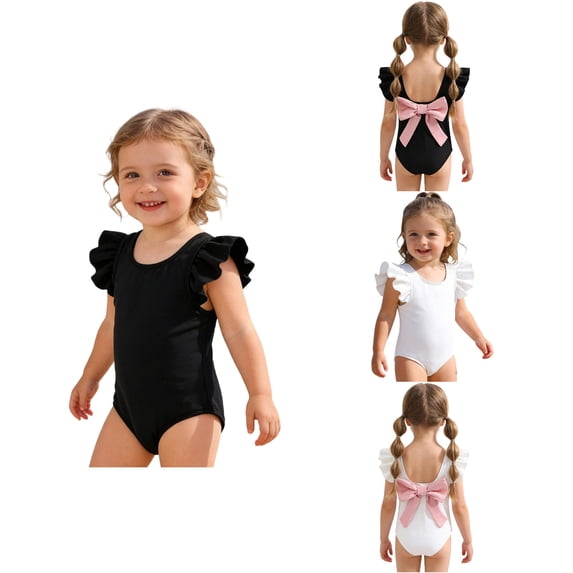 Antinious Toddler Girls Bow Open Back Stylish 1 Piece Swimsuit Outfit