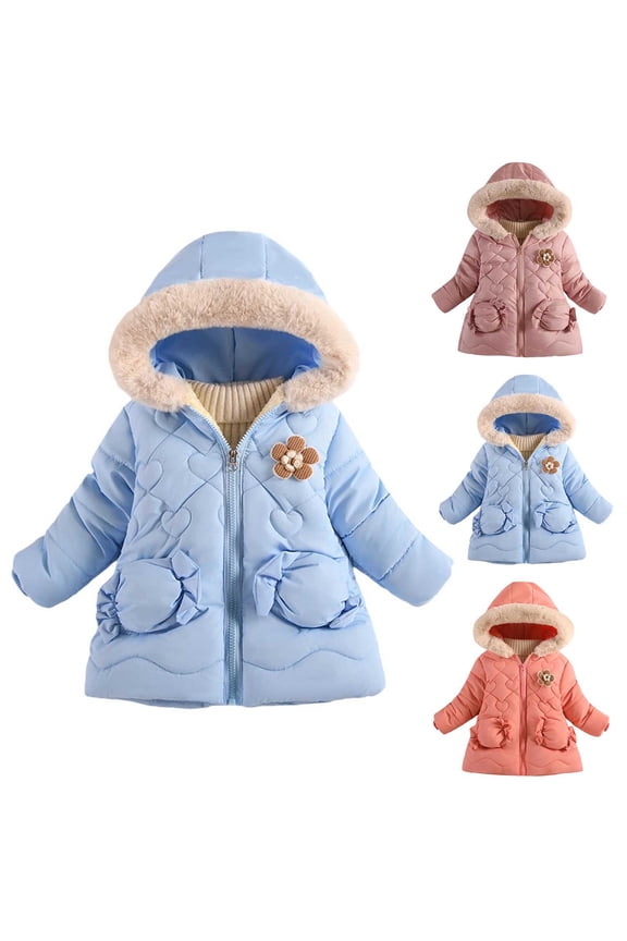 Toddler Girls Winter Hooded Puffer Jacket Warm Long Sleeve Zip Up Hooded Puffer Parkas Outerwear,Sport Coats for Kids,Boys Girls Trench Coat,Red,90