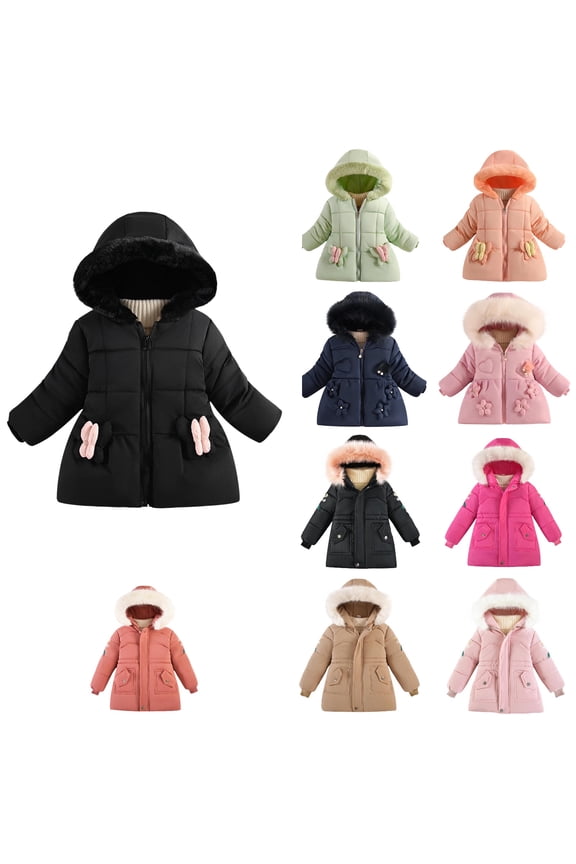 Toddler Girls Hooded Puffer Jacket Warm Long Sleeve Zip Up Hooded Puffer Parkas Outerwear,Sport Coats for Kids,Boys Girls Trench Coat,Pink,100