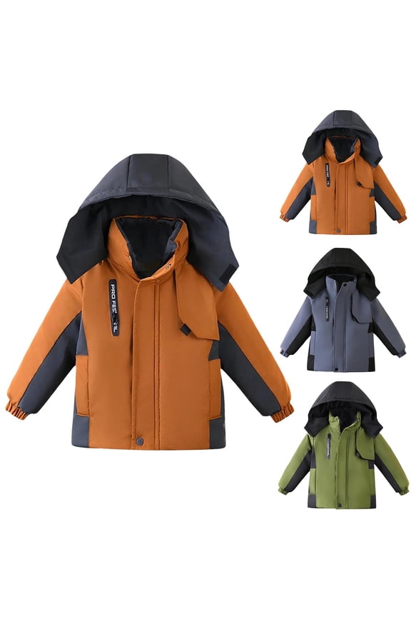 Toddler Girls Hooded Puffer Jacket Warm Long Sleeve Zip Up Hooded Puffer Parkas Outerwear,Sport Coats for Kids,Boys Girls Trench Coat,Orange,90