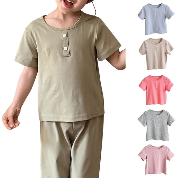 Antinious Toddler Loose Soft Short Sleeve Pullover Button Bottom Tops,Coffee,100