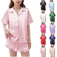 thumbnail image 1 of Antinious Toddler Solid Collared Short Sleeve Satin Button Cardigan Loose Loungewear Outfit, 1 of 5