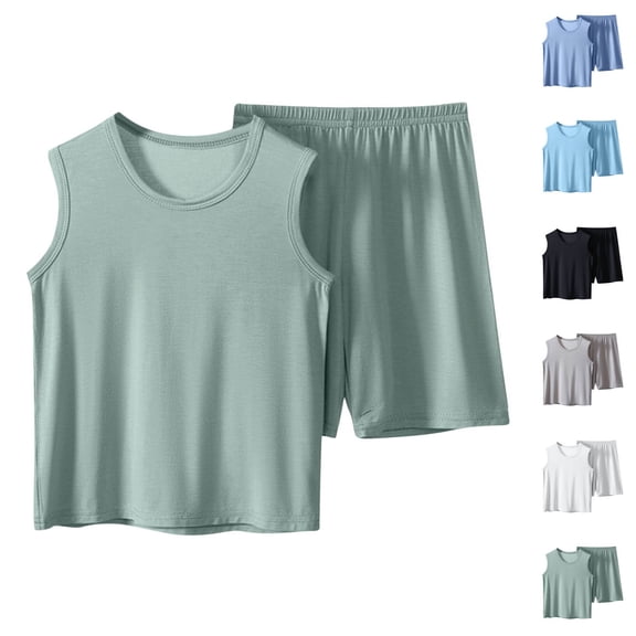 Antinious Toddler Round Neck Tank Top Sleeveless Tops with Shorts Soft Summer Set