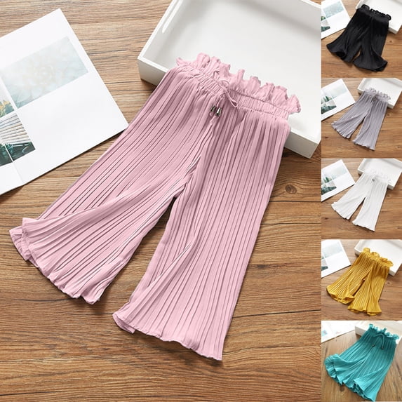 Antinious Toddler Ruffle Detail Adjustable Drawstring Wide Leg Running Full Length Pants 5-6Y