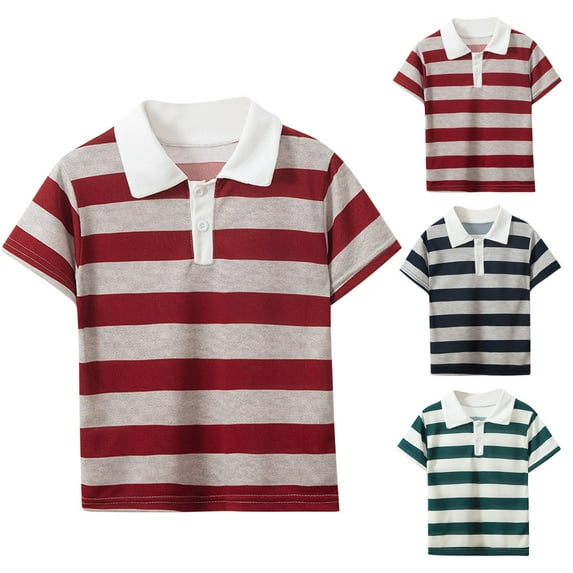 Antinious Toddler Short Sleeve Lapel Casual Versatile Stripe Loose Button Blouse,Red,100
