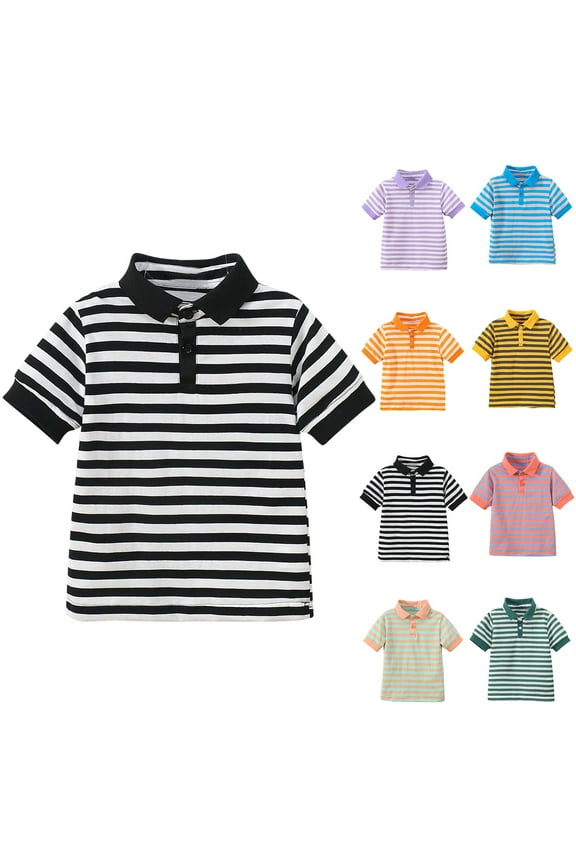 Toddler Short Sleeve Summer Stripe Lapel Casual Versatile Top,Yellow,90