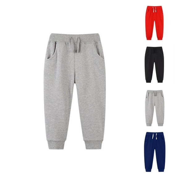 Antinious Toddler Solid Elastic Waist Drawstring Cuffed Running Full Length Outer Sweatpants 6-7Y