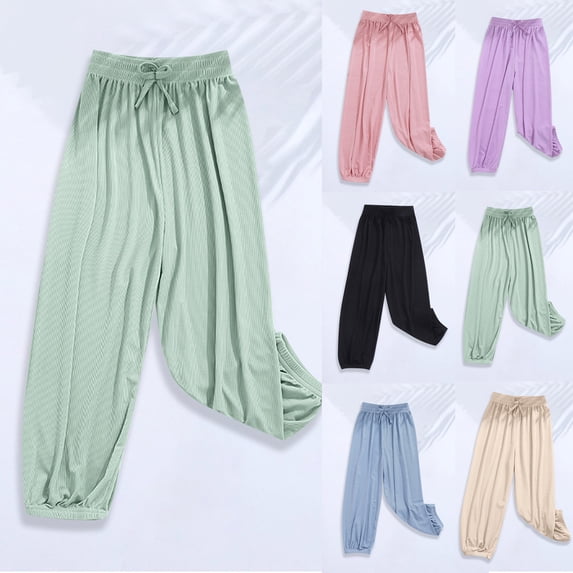 Antinious Toddler Solid Ice Silk Loose Jogger Elastic Waist Running Full Length Pants 2-3Y