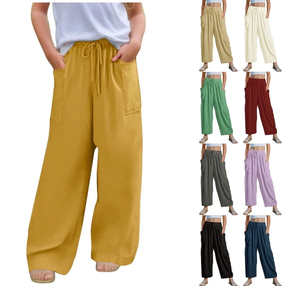 Antinious Toddler Solid Loose Elastic Waist Outer Pockets Versatile Full Length Pants