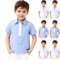 thumbnail image 1 of Antinious Toddler Summer Button up Short Sleeve School Uniform Casual Pullover Shirt,Blue,120, 1 of 5