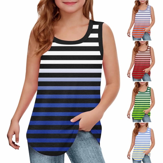 Antinious Toddler Girls Casual Sleeveless Print Round Neck Breathable Soft Tank Top