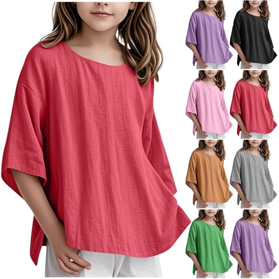 Antinious Toddler Summer Lightweight Short Sleeve Round Neck Loose Solid Shirt,Gray,160