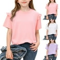 thumbnail image 1 of Antinious Toddler Summer Round Neck Ruffles Short Sleeve Solid Base Layer Blouses Shirts,Pink,120, 1 of 5
