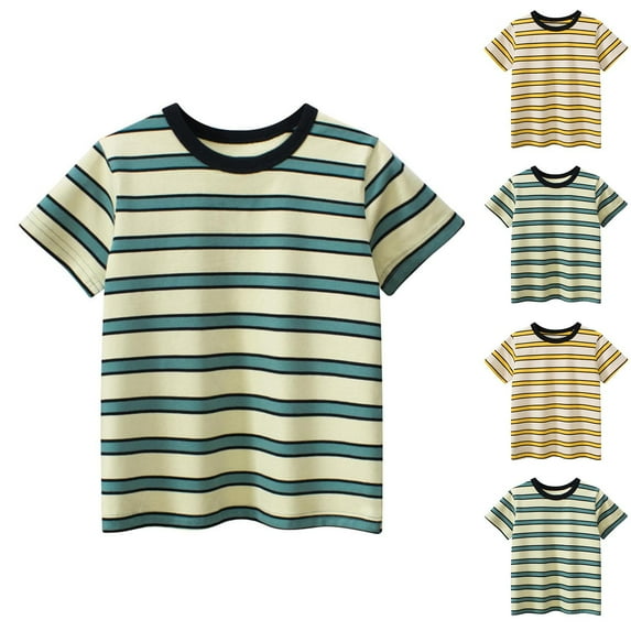 Antinious Toddler Summer Round Neck Short Sleeve Striped Casual Versatile Outdoor Tshirts,Green,130