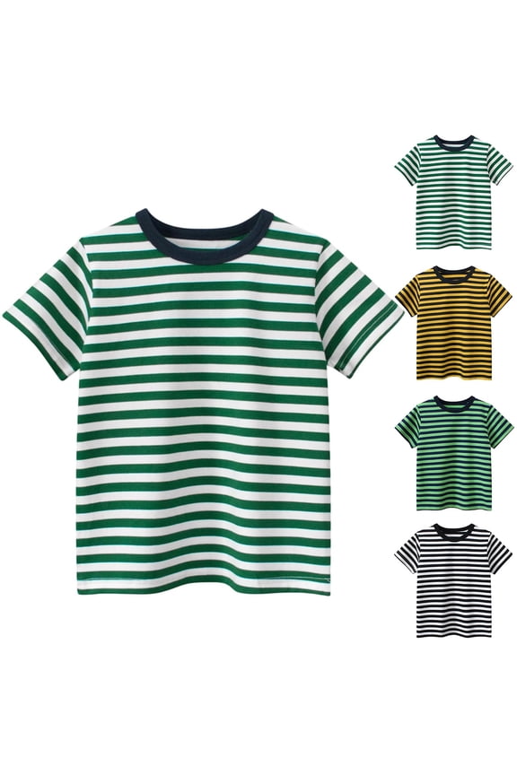 Toddler Summer Round Neck Short Sleeve Striped Casual Versatile Outdoor Tshirts,Yellow,90