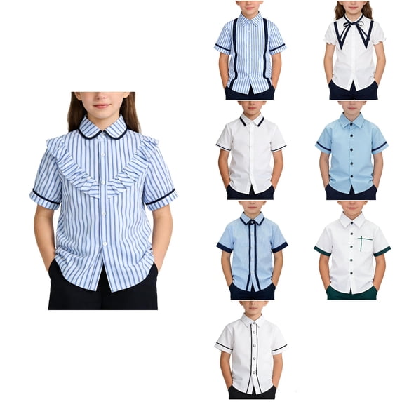 Antinious Toddler Summer Solid School Uniform Short Sleeve Button Closure Soft Shirts for Boys Girls,Light Blue,100